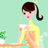 女性イラスト　人物画像　ティータイム　お茶をしている若い女性　ト素材
