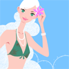 女性イラスト　人物画像　夏　水着を着た若い女性　海　素材