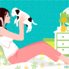 犬　ペット　若い女性　人物イラスト画像素材