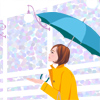 雨を確かめている若い女性のイラスト　人物画像素材　カサ　コート　