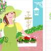 女性イラスト人物画像素材　癒し系　可愛い　ガーデニング　ガーデン　バラ　リース　